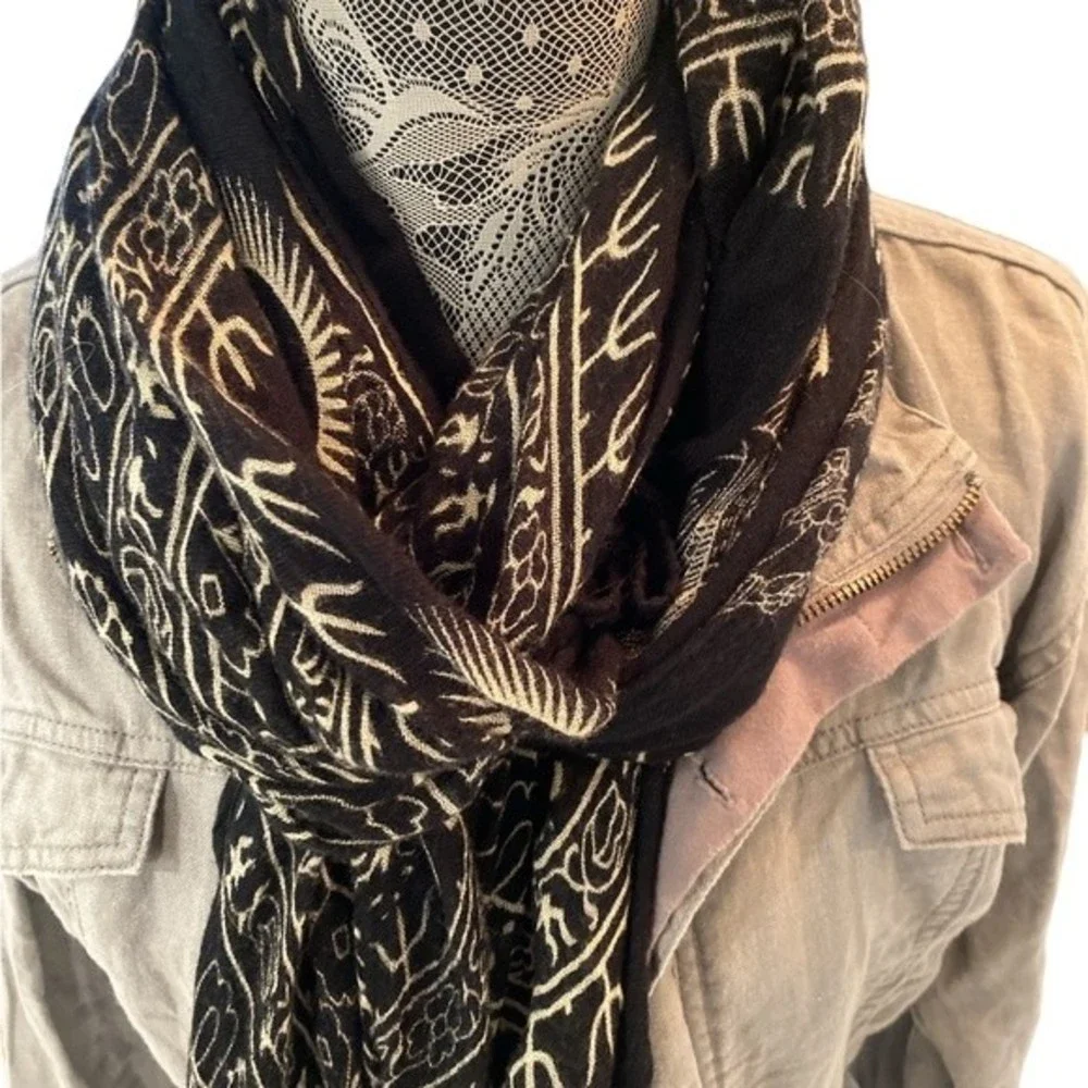 Boho Scarf 100% Rayon Black and White